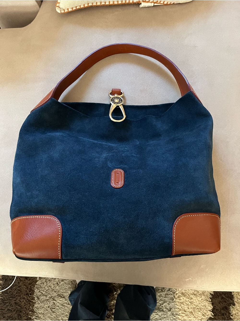 Dooney & Bourke Blue Suede Shoulder Bag with Brown Leather Trim - Picture 5 of 16